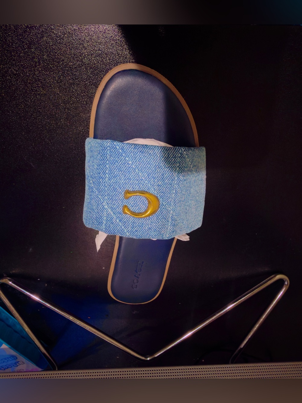 Coach Blue Slide Sandals with Gold 'C'